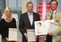 1. Platz in der Steiermark für Route4you von Bettina Pressl, TU Graz; Alexander Schweighofer, Solvion und Univ.-Prof. Manfred Wieser, TU Graz Institut für Navigation und Satellitengeodäsie.