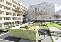 Am Bauplatz 12 errichtet die Bank Austria Real Invest 97 geförderte Wohnungen mit Schwerpunkt auf multifunktionellen Räumen für Ateliers oder kleine Offices.