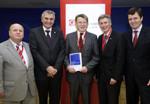 Oskar Mennel (Geschäftsführer Linde Verlag), Konrad Scheiber (CEO der Quality Austria GmbH), Johann Risak (WU-Wien), Reinhard Krepler (AKH Wien), Franz-Peter Walder (Member of the Board der Quality Austria GmbH) beim Symposium Unternehmensqualität.
