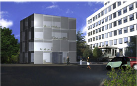 3D-Rendering des Energiewürfel der Stadtwerke Konstanz.