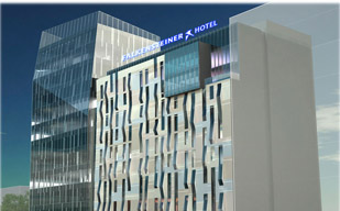 Falkensteiner in Belgrad: Moderner Gebäudekomplex mit Hotel und Office-Tower in Altstadtnähe.