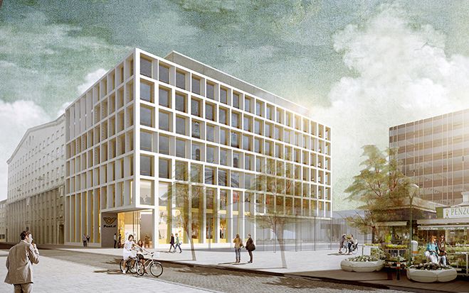 (Foto: Schenker Salvi Weber Architekten ZT GmbH_feld72 architekten zt gmbh) Siegerprojekt neue Postzentrale: Büro- & Geschäftsgebäude am Rochusmarkt.  