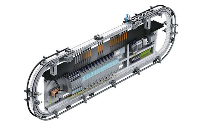 Festo und Siemens: Im Transportsystem einer Anlage können die Wagen des Multi-Carrier-Systems in einem Umlaufsystem von einer Seite zur anderen transportiert werden.