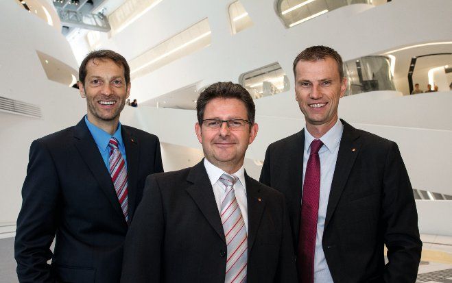 Wolfgang Kradischnig, Arnold Koller und Ingo Huber (v.l.) von Delta zeichneten gemeinsam mit Drees & Sommer für die Projektsteuerung des 492-Millionen-Euro-Projektes WU Wien verantwortlich.