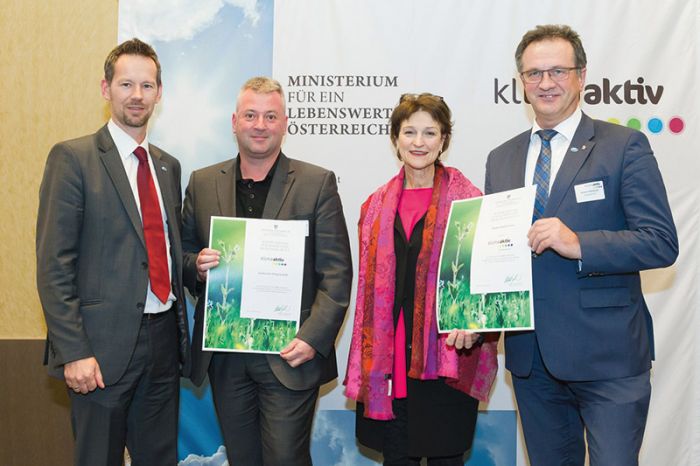 Ausgezeichnetes Projekt: Wolfgang Dessl (Berglandmilch), Othmar Frühauf (Stadtwerke Wörgl), Martina Schus­ter (Lebensministerium), Herbert Altendorfer (Berglandmilch).