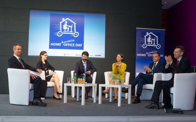 Foto: Erster Home & Mobile Office Day diskutiert Wandel in der Berufswelt. Vlnr.: Norbert Schöfberger, Generaldirektor HP Österreich; Barbara Kellner, Consultant Human Capital bei Deloitte 