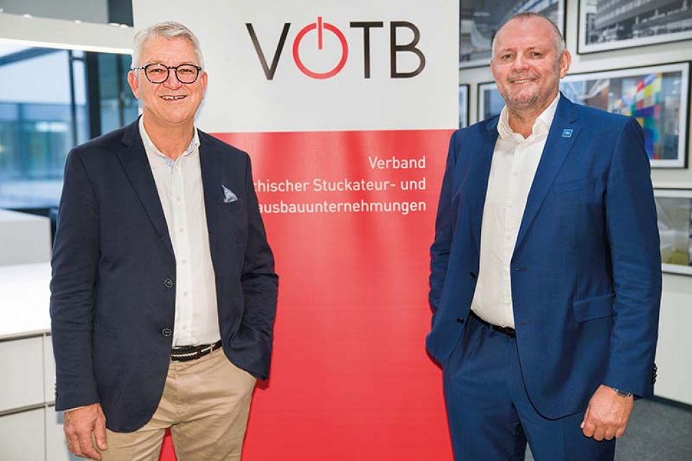 Foto: Mit frischen Ideen und gezielten Maßnahmen möchte das neue Präsidium die Position des Trockenbaus stärken. Links: VÖTB-Präsident Manfred Schreiner, rechts: VÖTB-Vizepräsident Rainer Haubenwaller