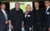 Feierten in Linz: Thomas Lutzky, Phoenix Contact, Günther Lainer, Kabarettist, Monica Rintersbacher, Leitbetriebe Austria, und Manfred Linhart, Kabarettist, und Marcus Schellerer, Rittal.
