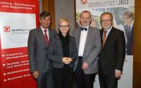 Peter Neumann (Präsident ÖVQ/CEO Engel Holding GmbH),  Doris Hummer (oö. Landesrätin für Bildung, Wissenschaft und Forschung), Christian Schweiger (Präsident ÖQS), Richard Hagelauer (Rektor der JKU)