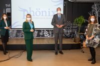 Henrietta Egerth, Geschäftsführerin FFG, Bundesministerin Margarete Schramböck, Bundesminister Heinz Faßmann und Edeltraud Stiftinger, Geschäftsführerin aws. (Foto: Anna Rauchenberger)