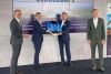 Foto: Stellen das Thema UAV-Wasserstoff vor: Thomas Dolleschal (Bladescape), Staatssekretär Magnus Brunner, Gerhard Peller (Bladescape) und Stefan Wagenhofer (Gas Connect Austria).